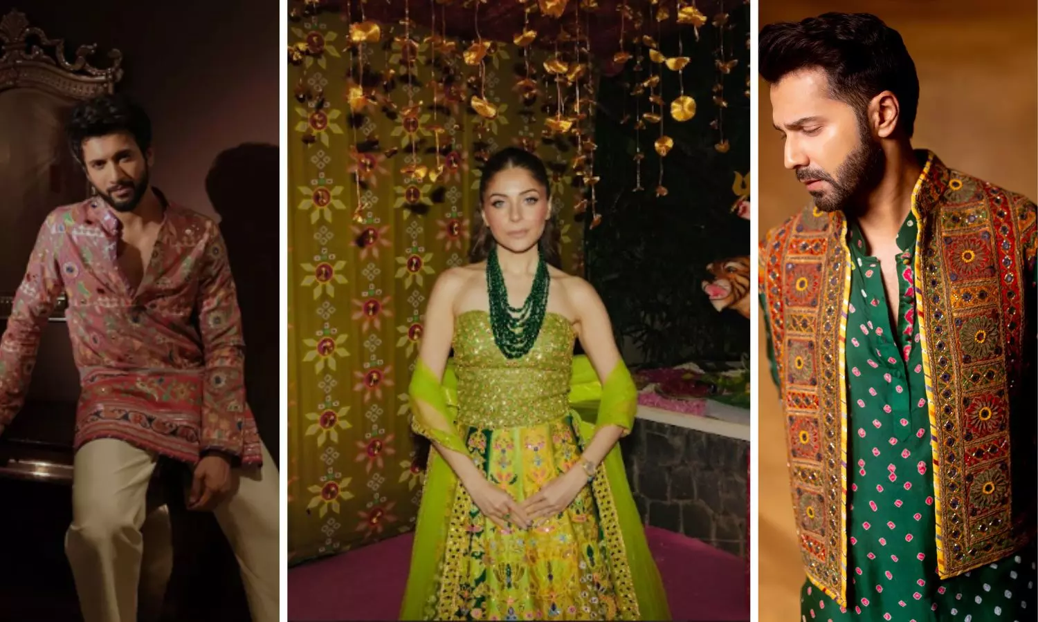 Varun Dhawan, Rohit Saraf & Kanika Kapoor in Mayyur Girotra Festive Couture