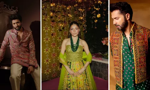 Varun Dhawan, Rohit Saraf & Kanika Kapoor in Mayyur Girotra Festive Couture