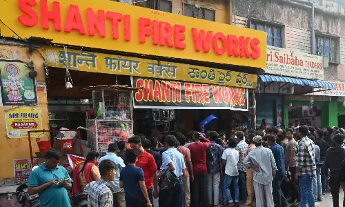 People Queue Up at Firecracker Shops in Hyderabad People Queue Up at Firecracker Shops in Hyderabad