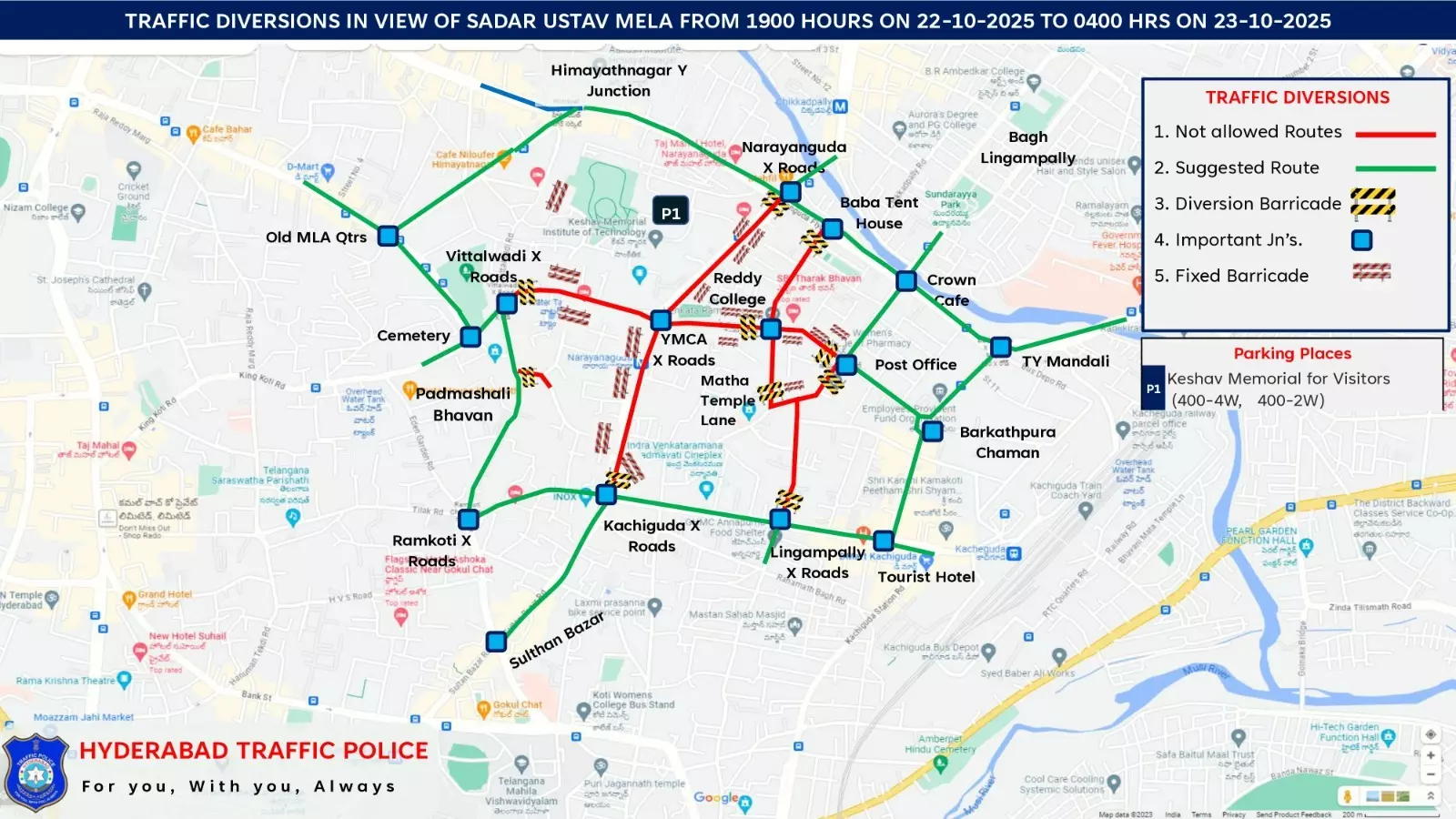 Traffic Diversions On Narayanguda Roads For Sadar Utsav Mela Traffic Diversions On Narayanguda Roads For Sadar Utsav Mela