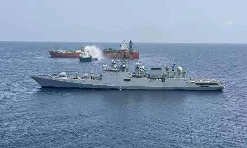 INS Trikand Carries Out Firefighting Operation off Djibouti Coast