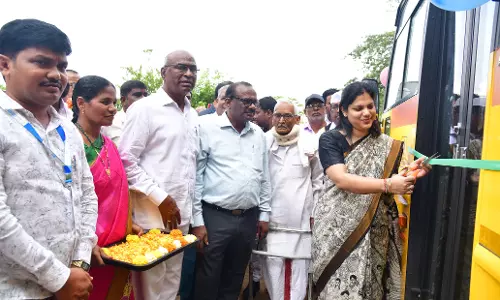 Karimnagar Collector Inaugurates New Bus for Special School Students Karimnagar Collector Inaugurates New Bus for Special School Students