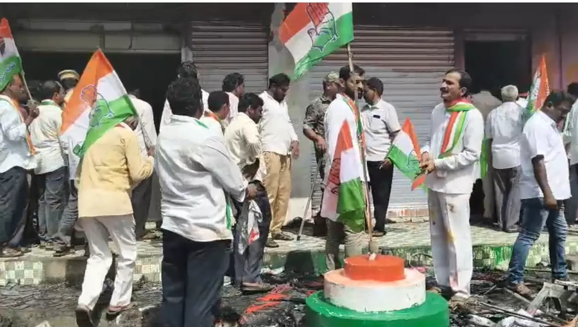 Congress Activists Attack BRS Office in Manuguru Congress Activists Attack BRS Office in Manuguru