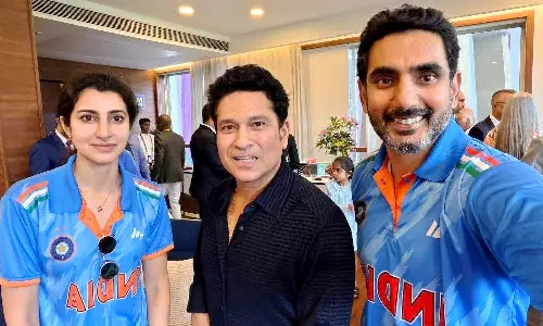 A Fan Moment: Nara Lokesh and Brahmini with Sachin Tendulkar
