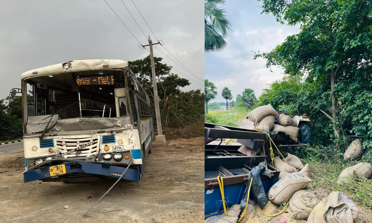 10 Injured as TSRTC Bus Rams Tractor in Karimnagar
