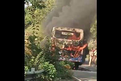 Main Accident Averted as Odisha RTC Bus Catches Fireplace on Ghat Highway