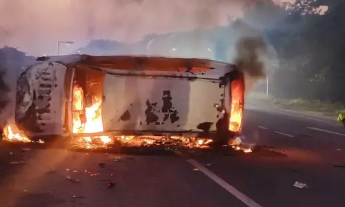 SUV Catches Fire on NH 65 Hitting Road Divider, Passengers Safe