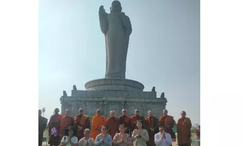 Thai Buddhist Monks Visit Hussainsagar Buddha Statue
