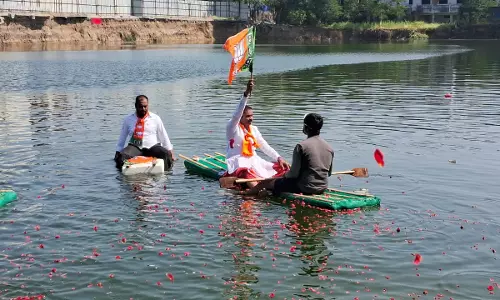 Warangal Bus Stand Turns into Pool; BJP Leaders Sail in Protest