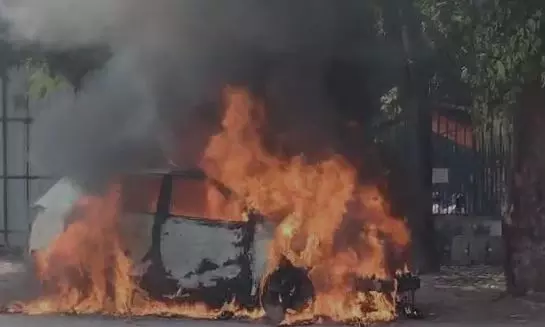 Electric Car Catches Fire in Domalguda