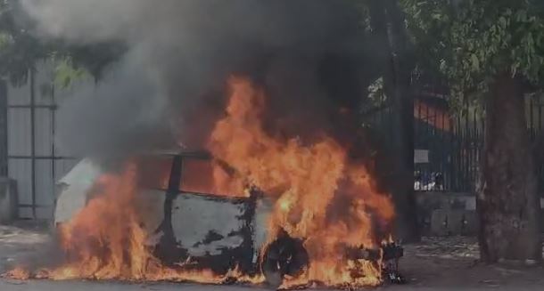 Electric Car Fire Spreads to Nearby Vehicle in Hyderabad