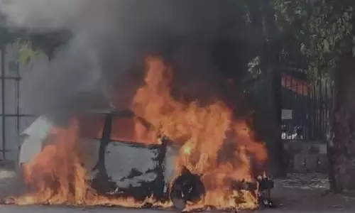 Electric Car Catches Fire in Domalguda Electric Car Catches Fire in Domalguda