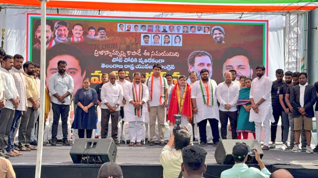Telangana Youth Congress Protests Alleged Vote Theft