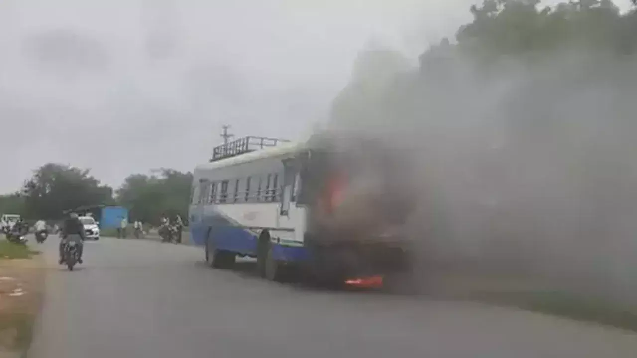 Panic As RTC Bus Emits Sparks, Smoke Near Mancherial