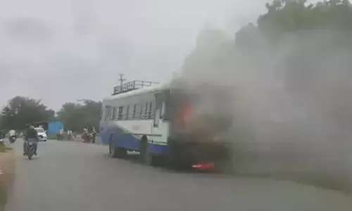 Panic As RTC Bus Emits Sparks, Smoke Near Mancherial