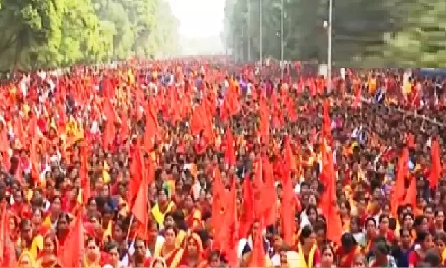 Nearly 50k Anganwadi Workers Stage Protest in Bhubaneswar