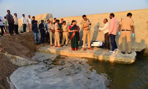 Karimnagar Collector, CP Inspect Suspected Sabotage at Check Dam Karimnagar Collector, CP Inspect Suspected Sabotage at Check Dam