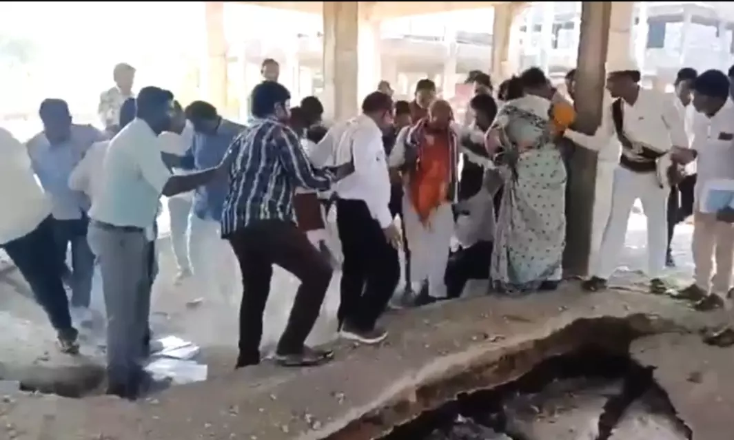 Govt 2BHKs Floor Collapses in Vemulawada During Inspection