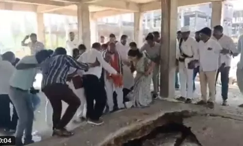 Narrow escape for Vemulawada MLA at Construction Site