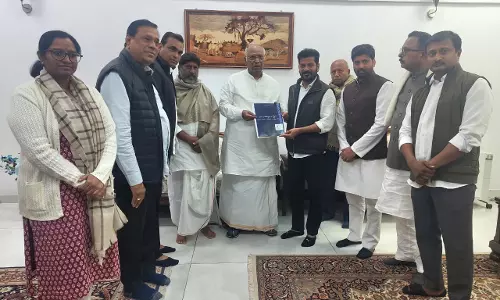 Telangana CM Invites Kharge to States Global Investment Summit Telangana CM Invites Kharge to States Global Investment Summit