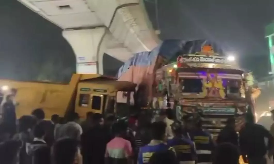 Tipper Loses Control, Hits Parked Truck, Bus in Hyderabad