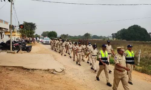 Shadnagar Police Conduct Flag March Ahead of GP Elections