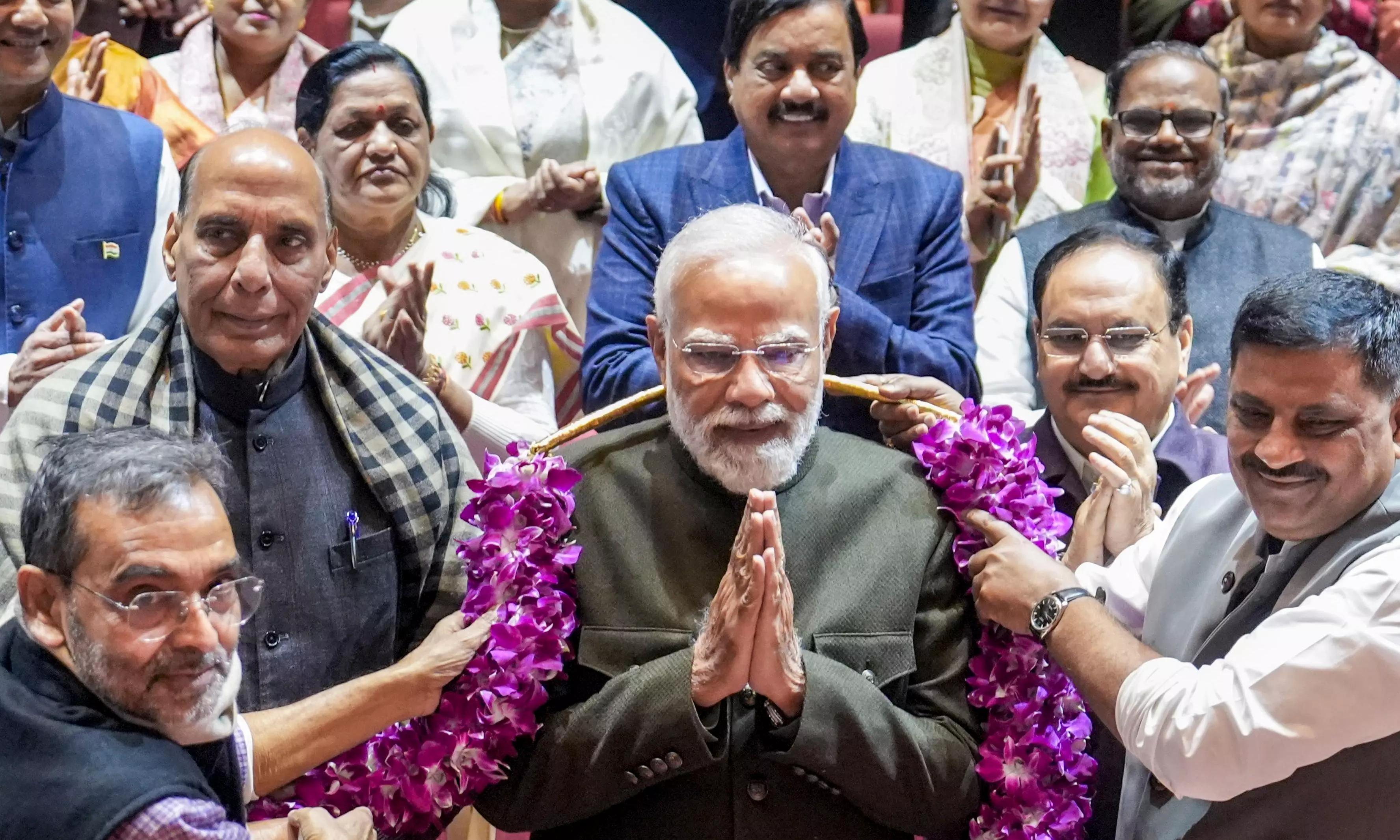NDA MPs Felicitate PM Modi for Big Victory in Bihar