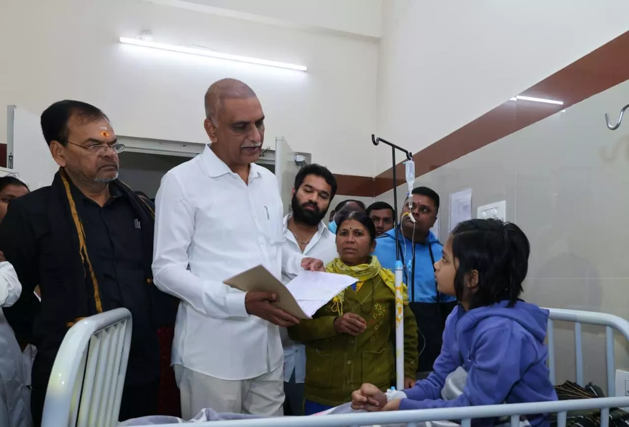 Harish Rao Meets Students, Slams CM Revanth Harish Rao Meets Students, Slams CM Revanth