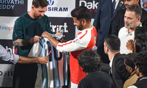 Revanth, Messi Kick Up an Evening of Football Frenzy Revanth, Messi Kick Up an Evening of Football Frenzy