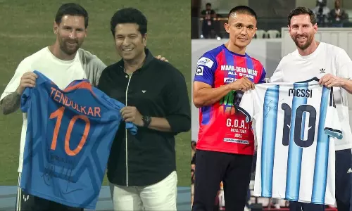 Lionel Messi Exchanges Jerseys With Sunil Chhetri, Sachin Tendulkar at Wankhede Stadium