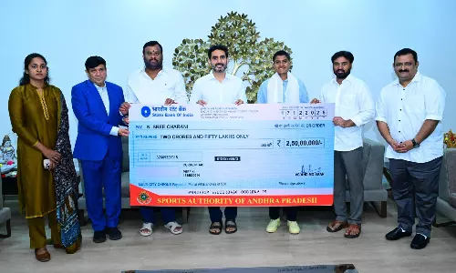 AP Government Presents Rs.2.5 Crore Cash Reward to Cricketer Sree Charani AP Government Presents Rs.2.5 Crore Cash Reward to Cricketer Sree Charani
