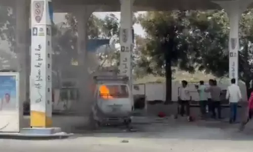 Van on Fire Rolls Into Petrol Bunk in Hyderabad’s Ghatkesar