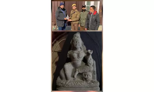 Ancient Stone Sculpture of Goddess Durga Unearthed from River Jhelum