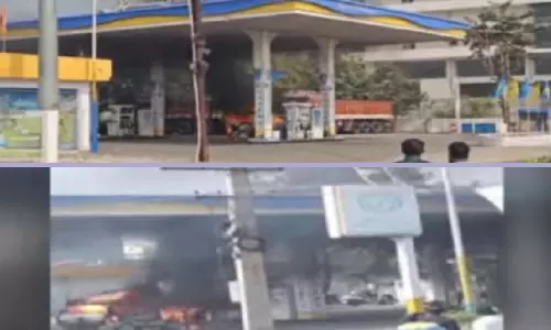 Burning Van Rolls into Petrol Bunk