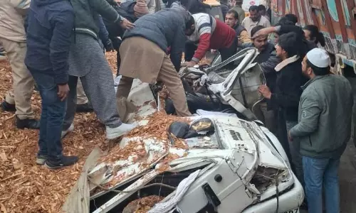 One Dies as Overloaded Truck Mounts Divider, Topples Onto SUV in UPs Rampur
