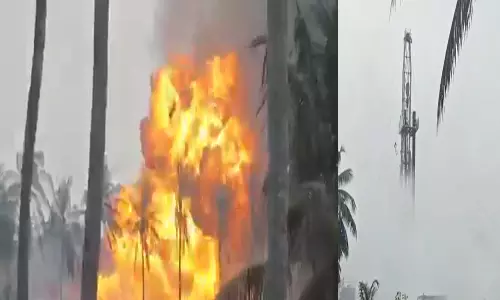 Konaseema District: Massive Fire Erupts After Gas Leak From ONGC Rig