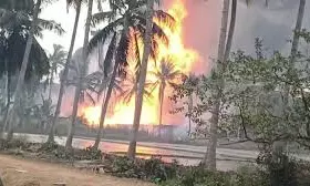 ONGC Teams Clearing Debris at Blowout Site in AP