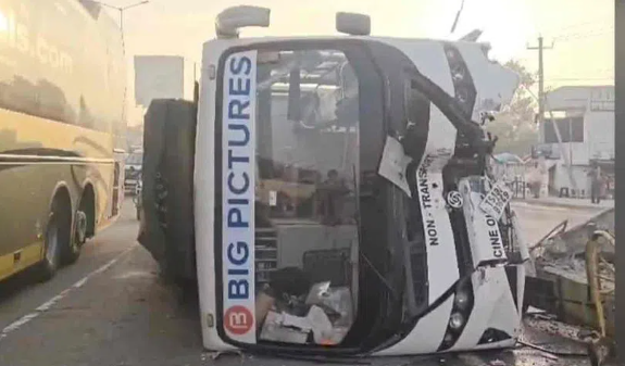 Film Unit Bus Overturns Near Hyderabad