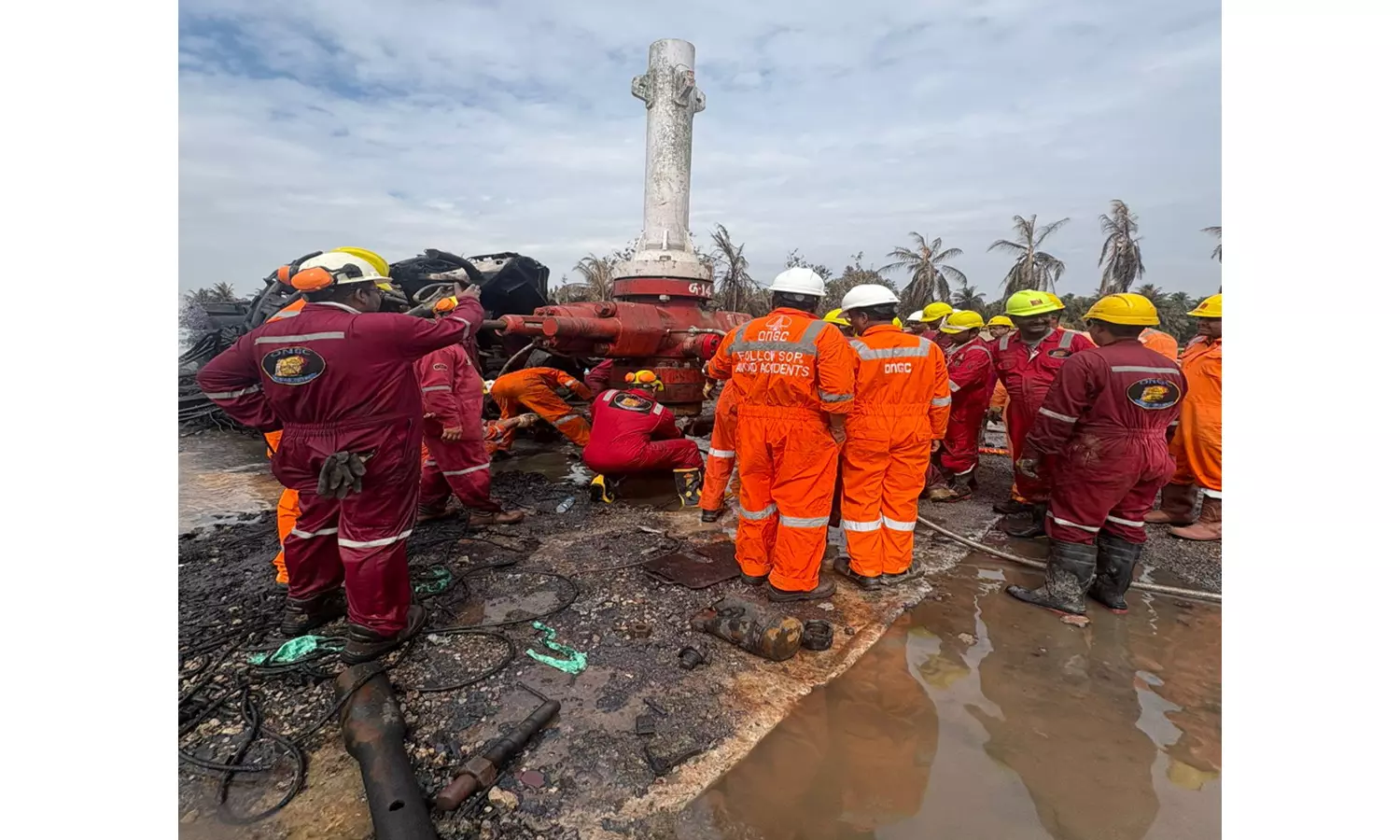 Konaseema: ONGC Mori-5 Well Fire Extinguished After Five Days Konaseema: ONGC Mori-5 Well Fire Extinguished After Five Days