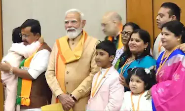 Modi Meets Nitin Nabins Family At BJP Headquarters After He Took Charge As Partys National President