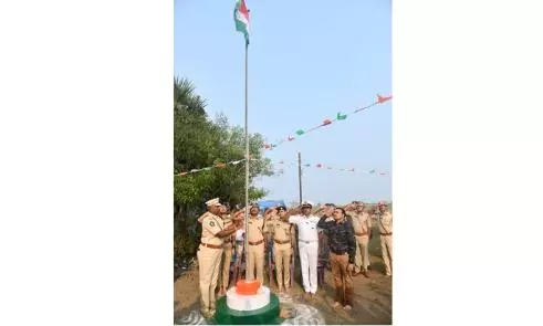 National Flag Unfurled on Hope Island off Kakinada