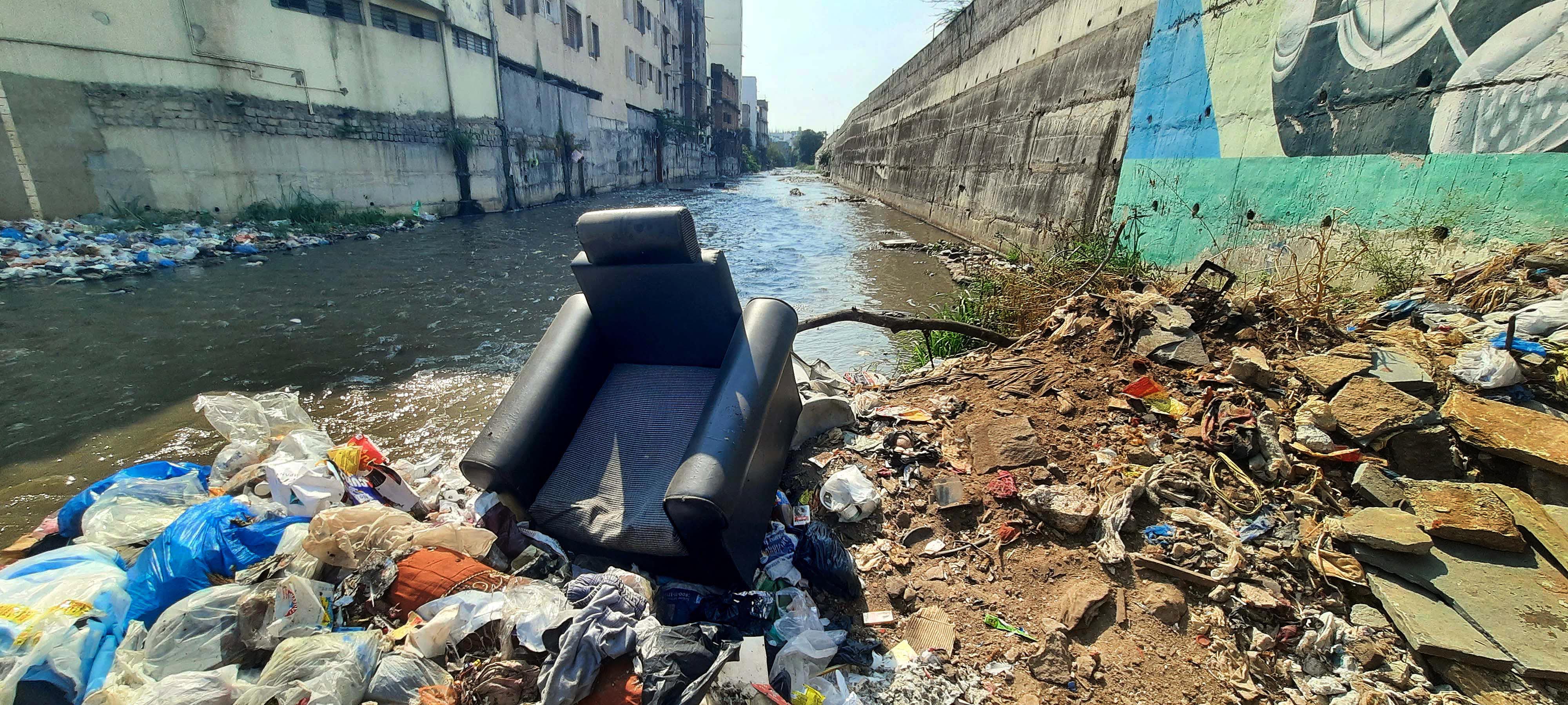 Furniture, Waste Dumping Clogs Hyderabad Drains