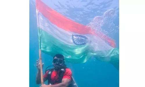 Divers Salute National Flag Undersea