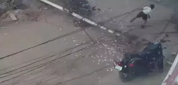 Kurnool: School Boy Escapes Narrowly as Electric Pole Caves in Kurnool: School Boy Escapes Narrowly as Electric Pole Caves in