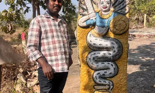 Rare ‘Naga Bonam’ Sculpture Found in Karimnagar