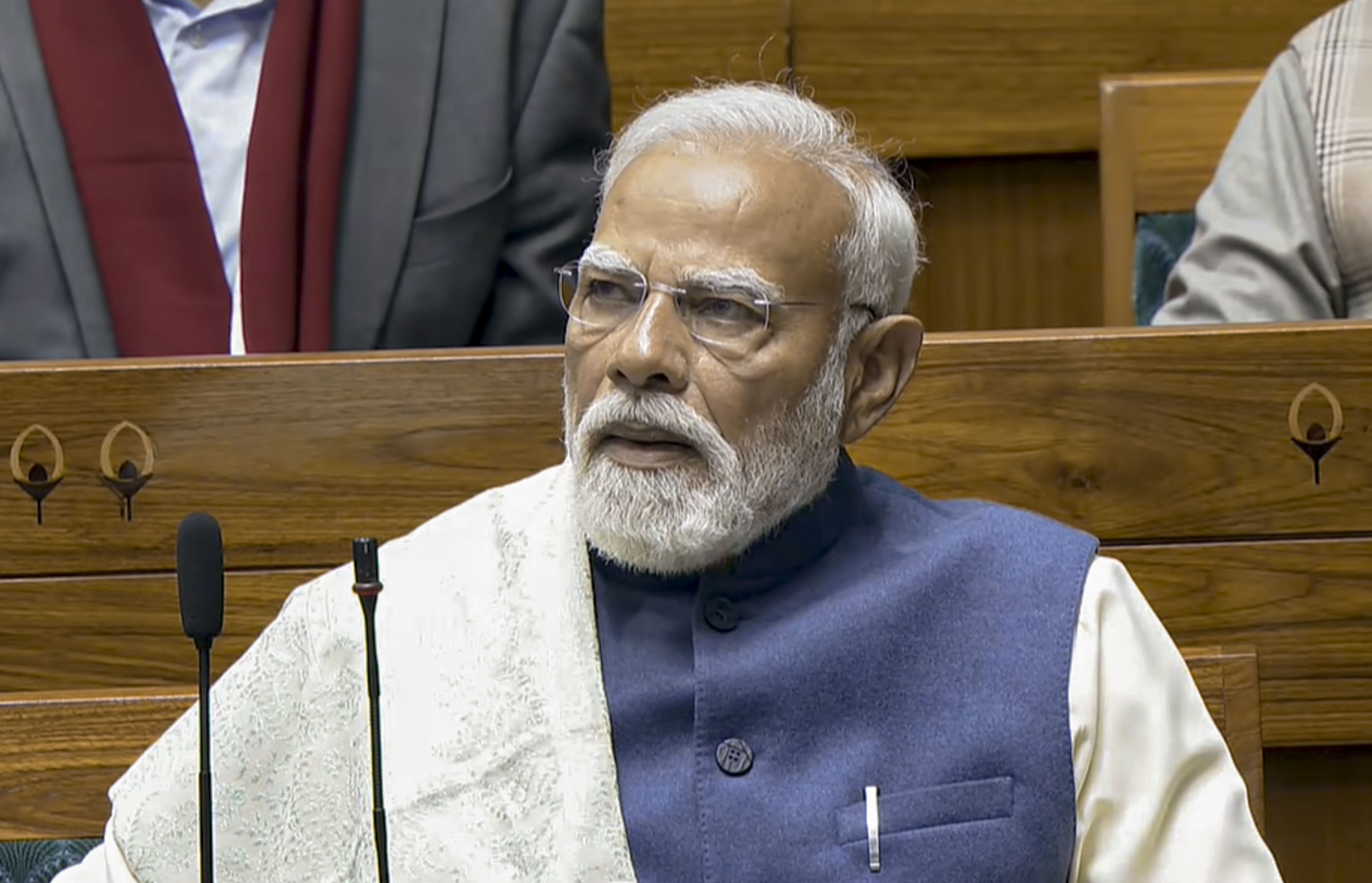The Prime Minister was not present in the House when proceedings resumed, and BJP member P.P. Chaudhary was speaking when Opposition members entered the Well of the House and moved towards the Treasury benches