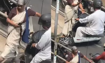 Kerala Elderly Woman Turns Footpath Guardian, Stops Scooterist, Wins Hearts Online