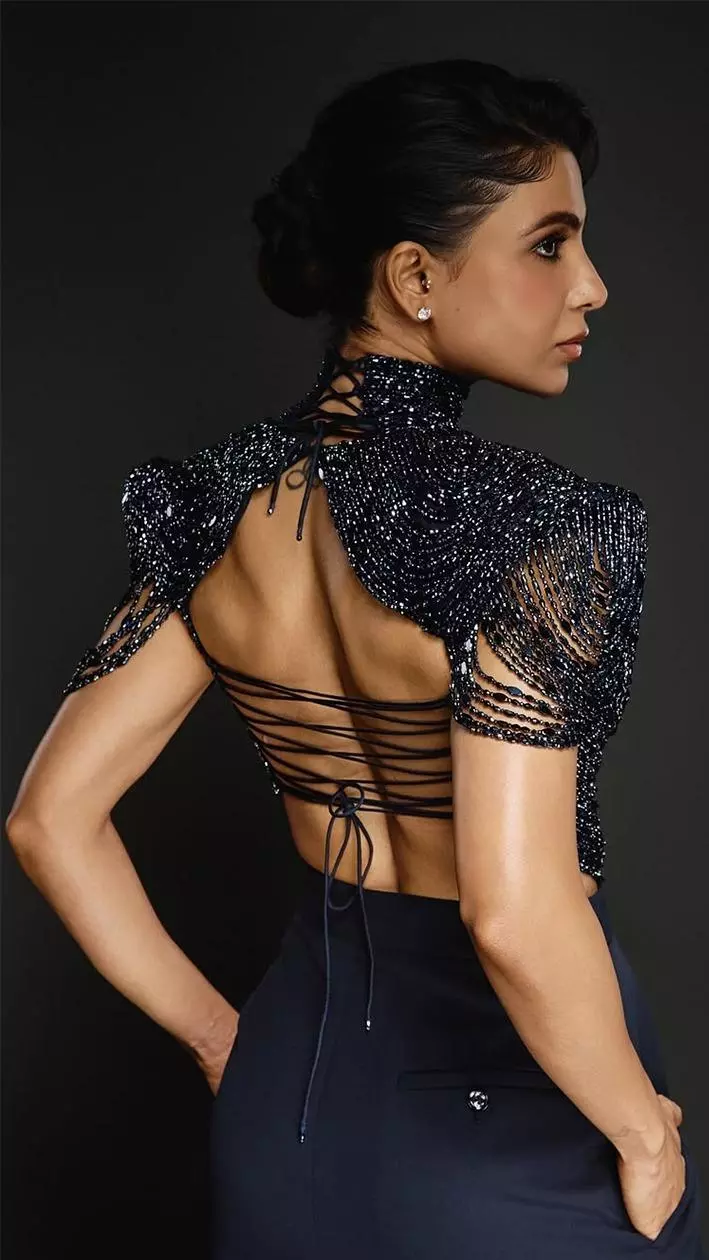 Samantha Ruth Prabhu is lovely in a striking navy beaded top Samantha Ruth Prabhu is lovely in a striking navy beaded top