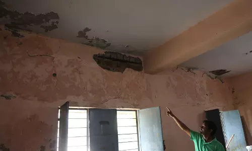Crumbling Ceiling At Govt Boy’s BC Hostel In Kazipet