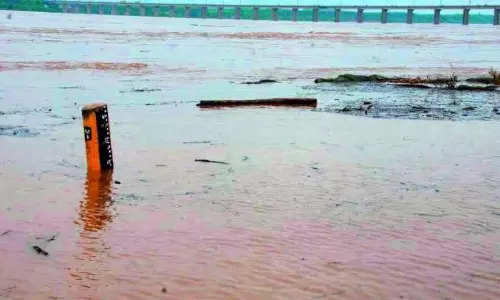 Flood Protection Wall Karakatta Under Construction Along Rallavagu in Mancherial